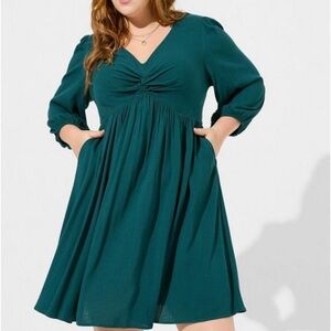 Torrid Mini Rayon Slub Balloon Sleeve Twist Front Dress 2 (2X)